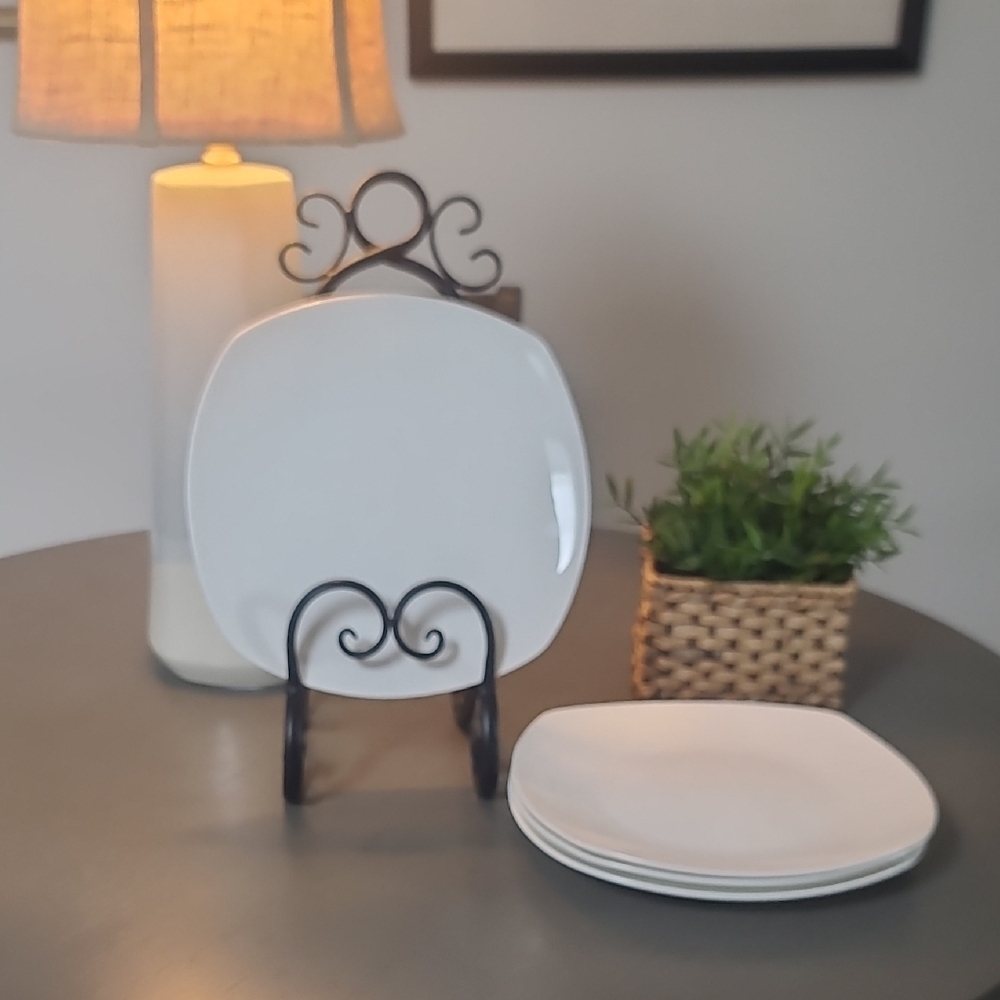 Gorham White Boulder Creek Square Ceramic Dinner Plates - Set of 4